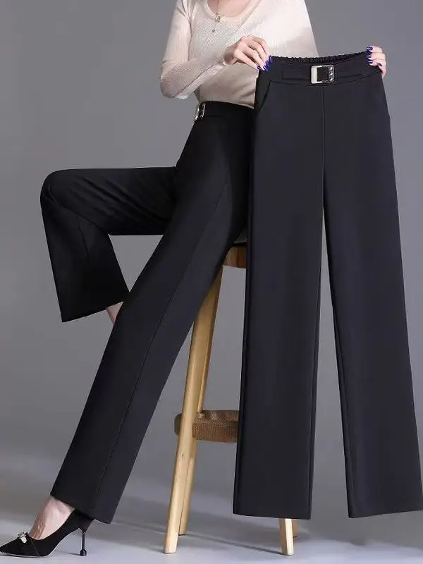 

Женские брюки больших размеров с высокой талией, драпированные, свободного кроя, повседневные, черные, расклешенные, осенние, новинка 2025 года, в корейском стиле