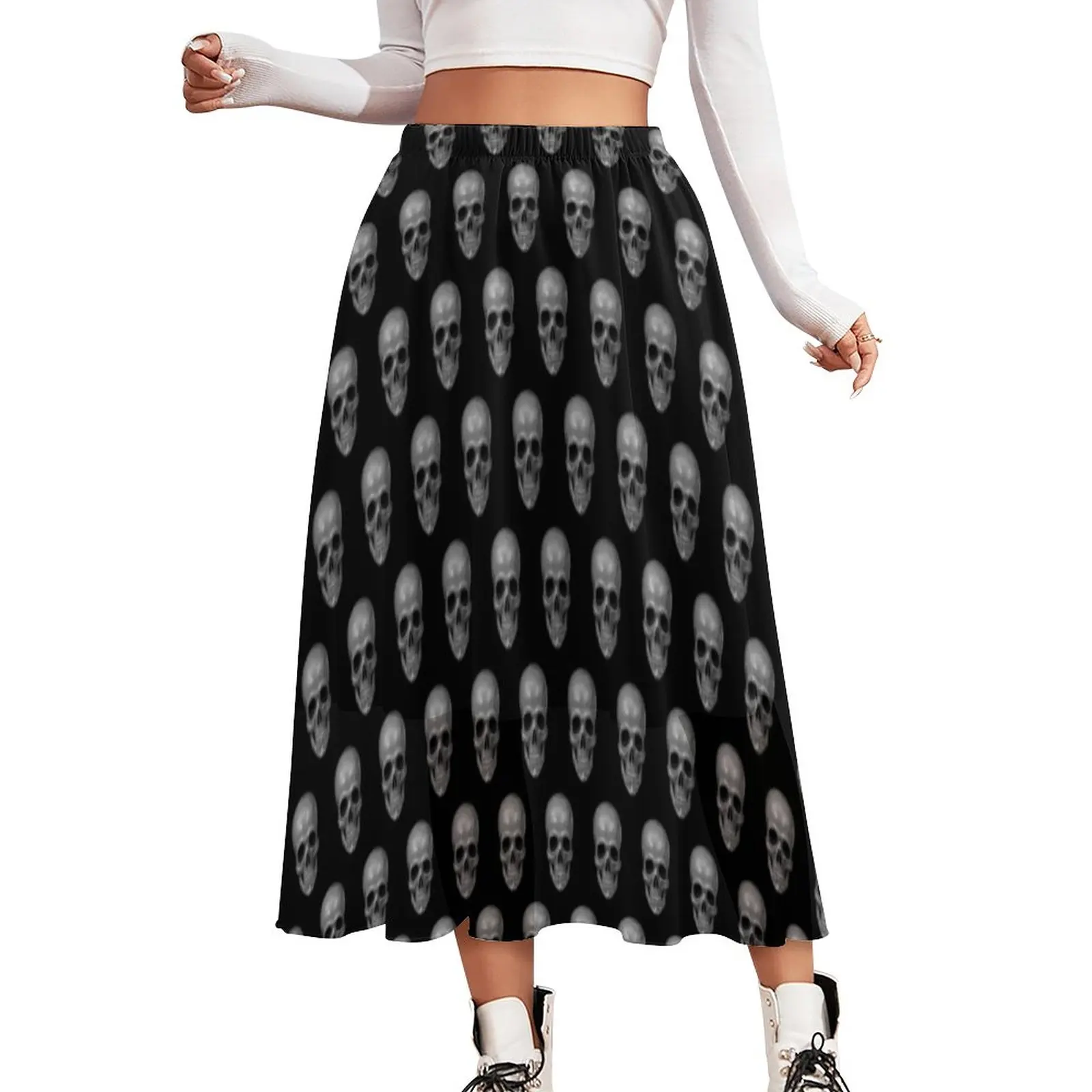 

Realistic Skull Skirt Cool Skeleton Print Cute Boho Skirts Woman Casual Skirt Summer Elastic Waist Aesthetic Clothes Big Size