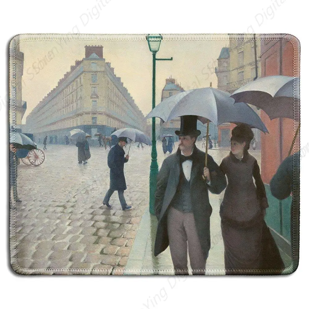 Mouse pad de borracha artístico com famosa pintura de arte de rua parisina de Gustav Caillebott em dias chuvosos Mouse Pad de computador 25 * 30 cm