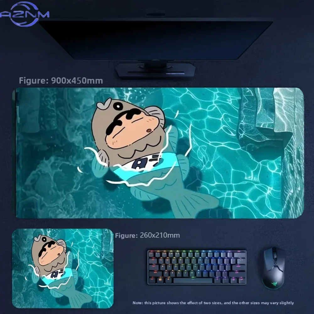Cute Summer Swimming Crayon Shin‑chan Anime Mousepad, Rubber Non‑Slip Large Desk Mat, Pool Party Cartoon Gaming Mouse Pad for Ke
