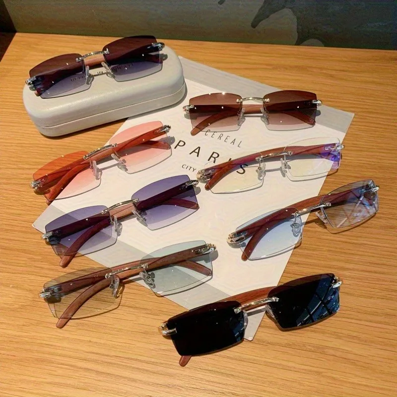 Frameless Sunglasses Modern Minimalist Square Unisex Daily Lightweight Fashion Retro Sunglasses