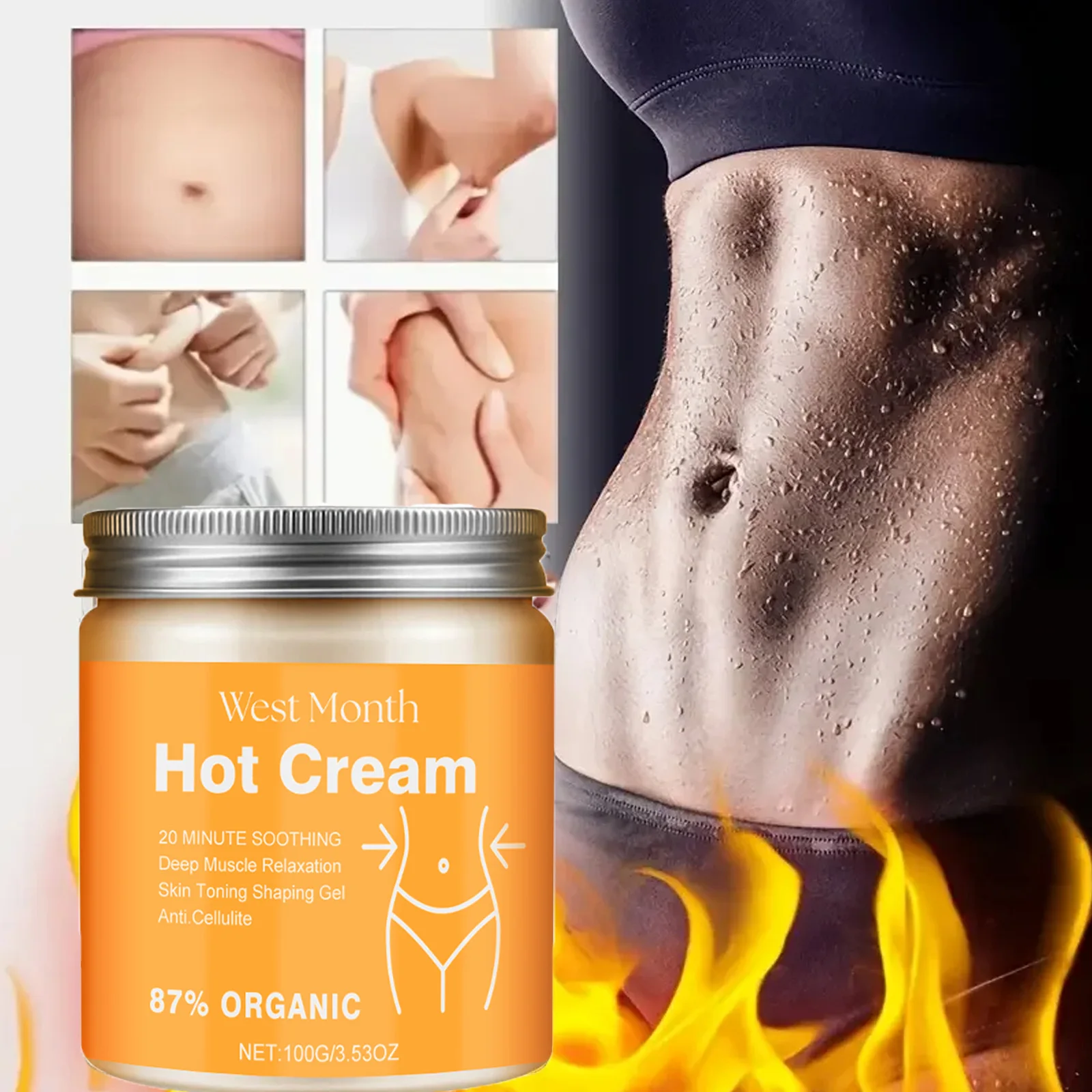Crema Caliente para Masaje Adelgazante, 87% Orgánica, Loción Adelgazante Anticelulitis, Crema Térmica para Masaje Quema Grasa y Pérdida de Peso