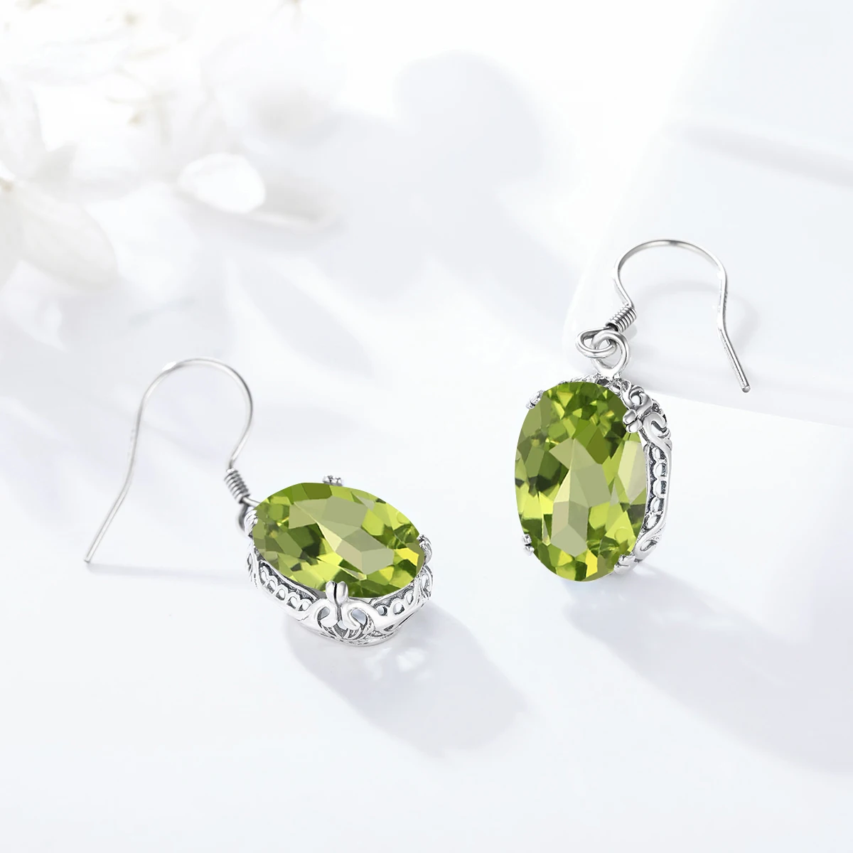 Pendientes colgantes largos de peridoto Vintage para mujer, joyería fina elegante, Plata de Ley 925 Original