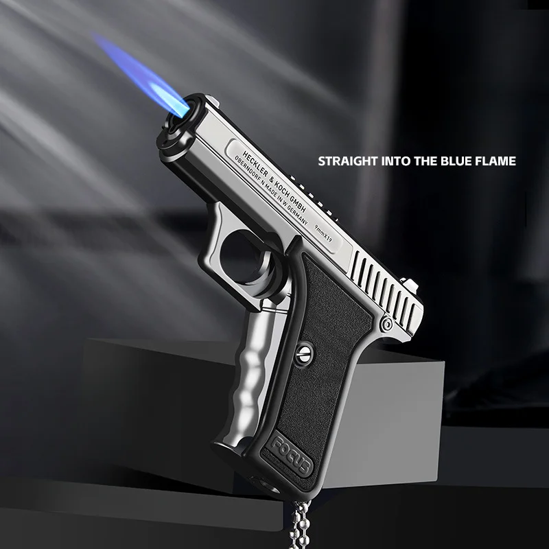 

Mini Cigar Igniter Windproof Direct Blue Flame Butane Inflatable Gun Lighter Metal Pistol Cigarette Lighters&Smoking Accessories