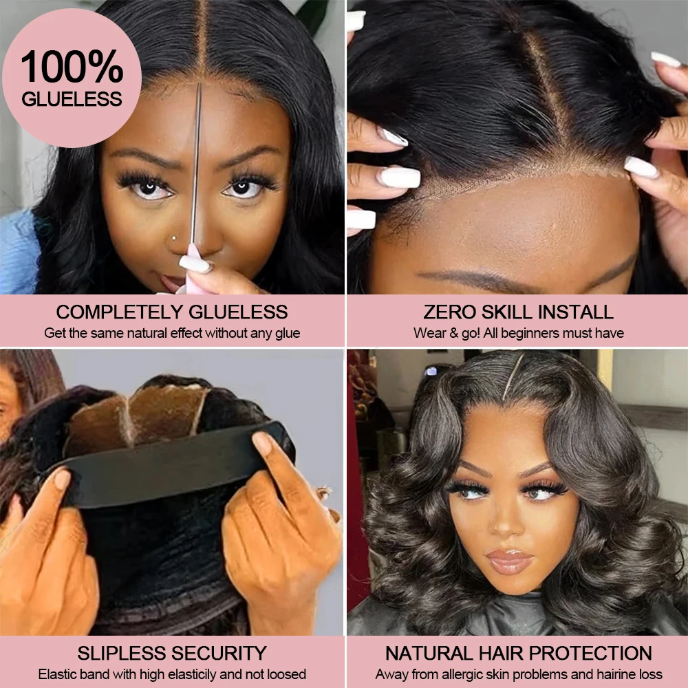 13x6 Glueless HD Lace Front Wig Body Wave Brazilian Human Hair Pre Cut Lace Short Bob Pre Plucked For Black Women Ready To Wear image 4
