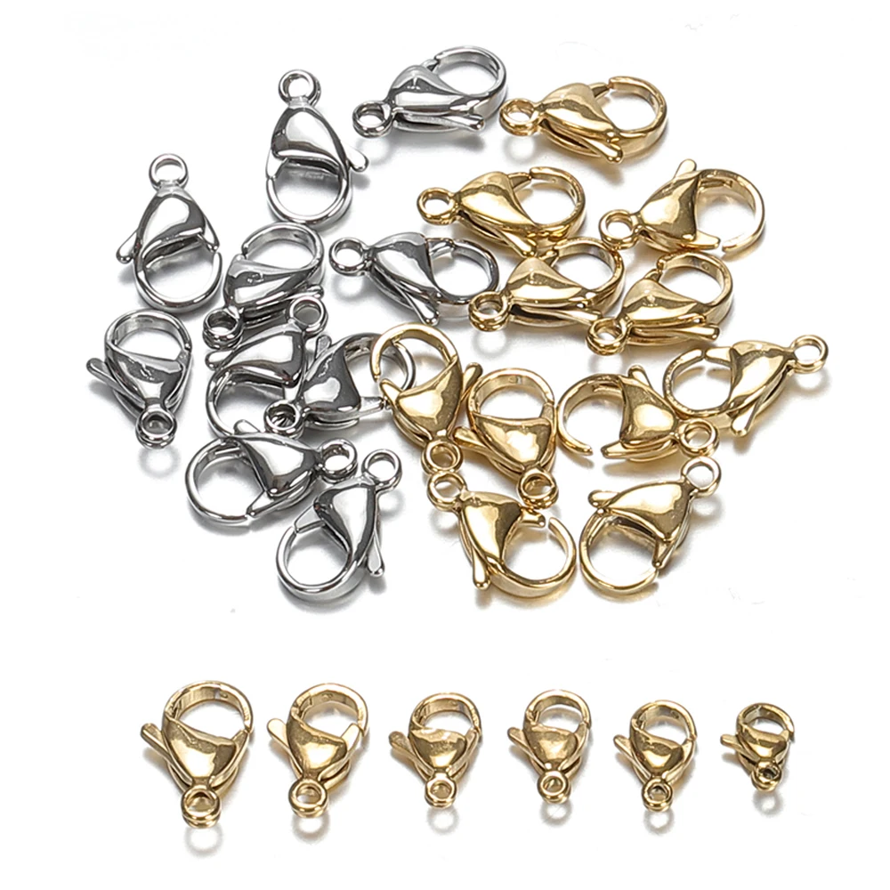 20pcs/lot 9-15mm Stainless Steel Lobster Clasps for Jewelry Making Findings Accessories