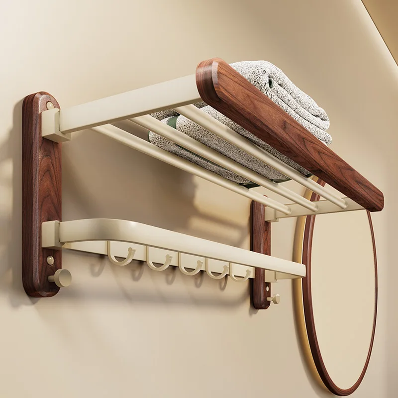 Black walnut towel rack, bathroom without punching Maillard style bathroom high-end wall