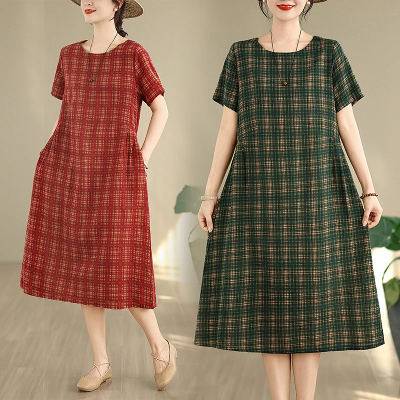 กระโปรงทรงเอเอวสูงสไตล์เรโทรลายชนเผ่าผ้าฝ้ายลินินสำหรับผู้หญิง ทรงเข้ารูป ใส่สบาย เหมาะสำหรับฤดูร้อนและใส่ไปทำงาน