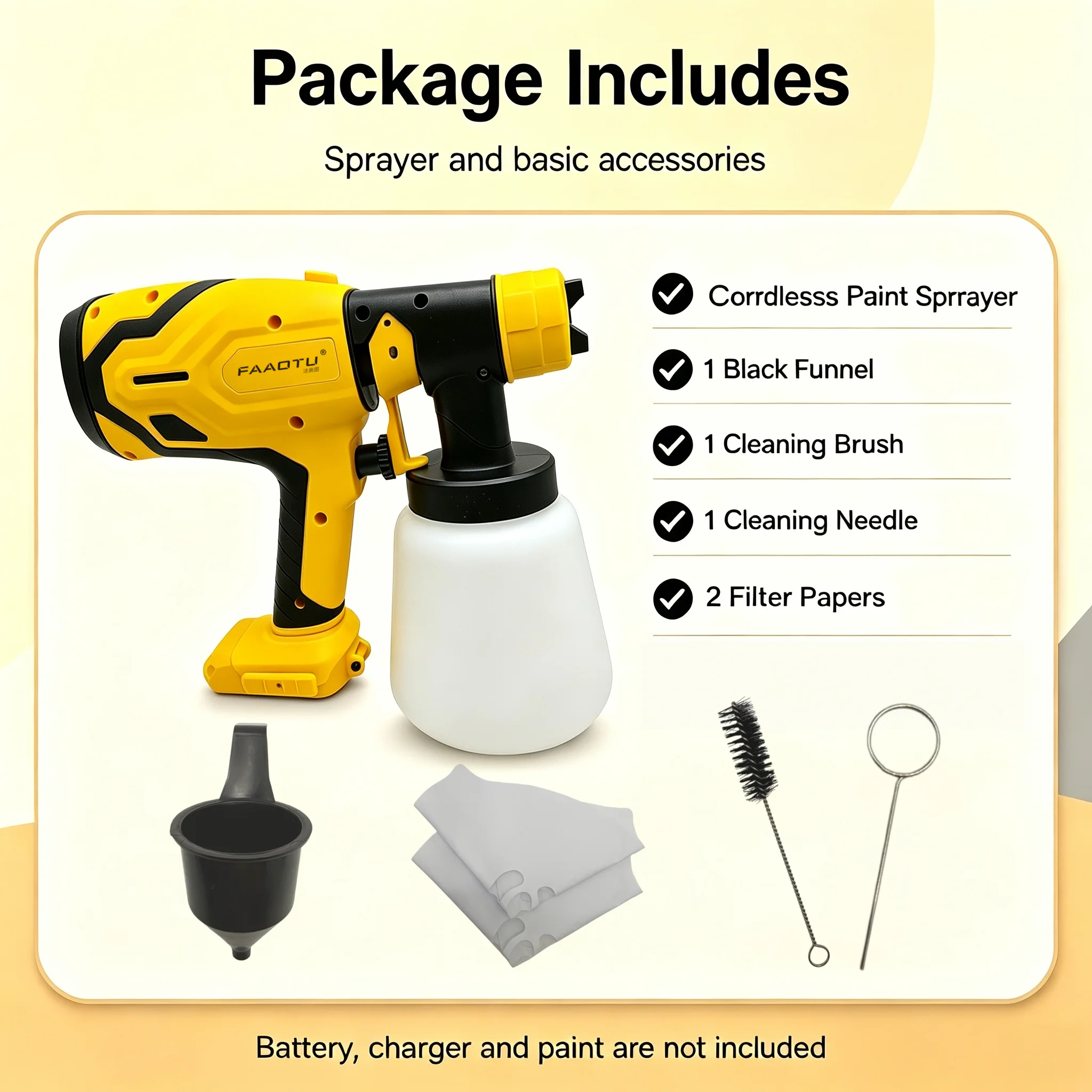 FAAOTU Cordless Paint Sprayer,Same Look&Function As DW,Budget‑Friendly Spray Gun Tool Compatible with DW batteries No battery