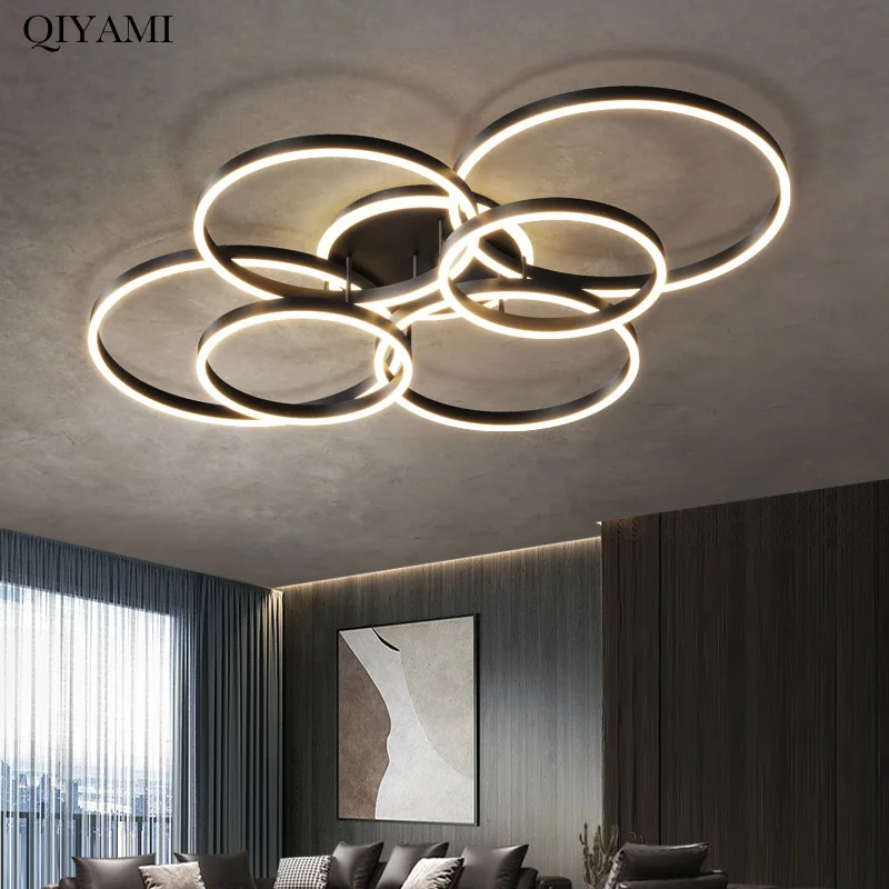 Modern Luxury Round LED Chandelier Lights For Living Room Bedroom Parlor Brushed Gold Black Coffee Lighting Fixture Indoor Lamps