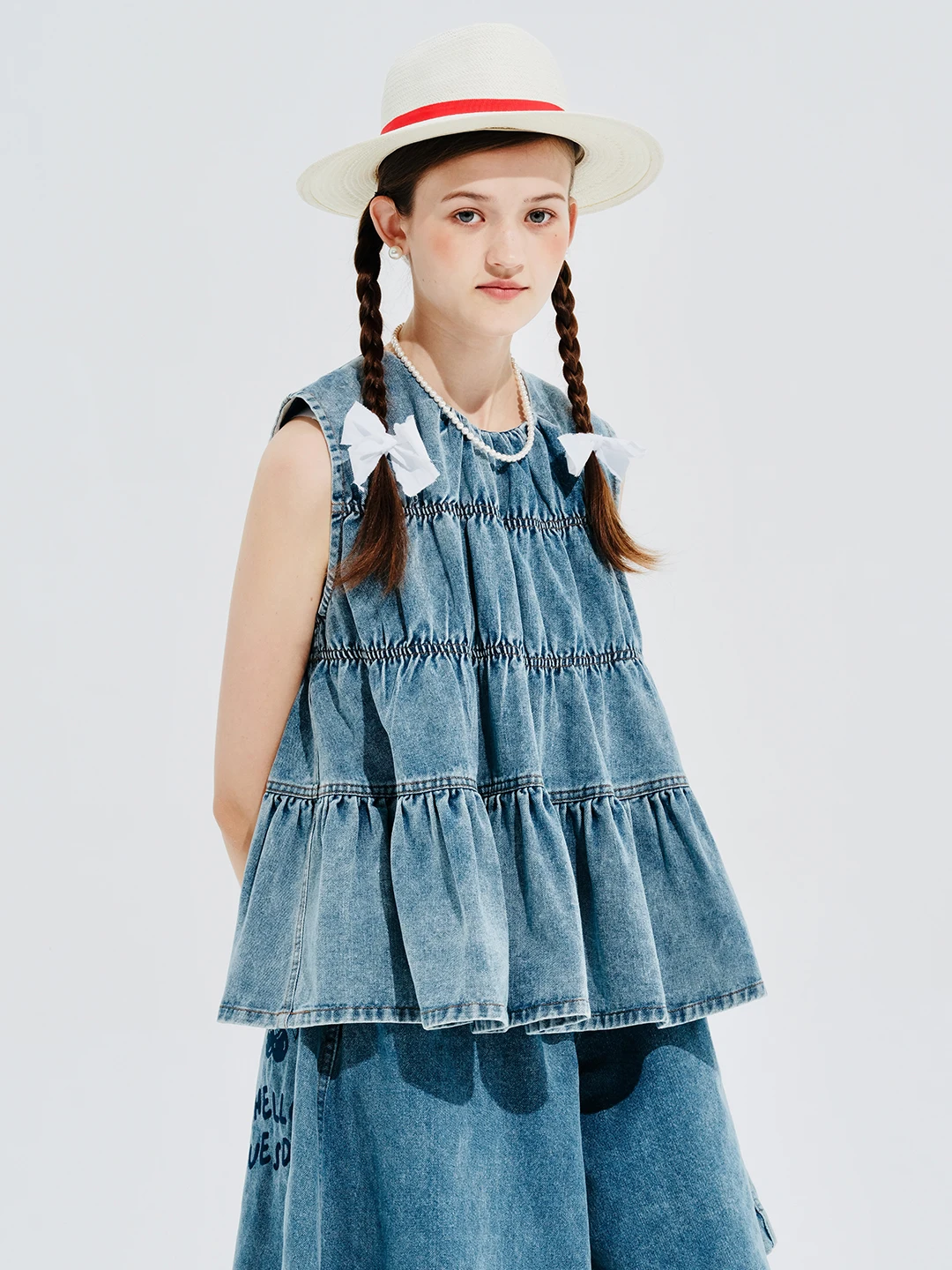 IMAKOKONI oryginalny design denim bez rękawów luźna kamizelka top kobiet 244624