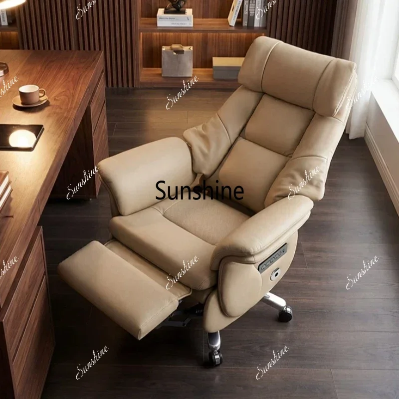 Leather Boss Chair with Massage Ventilation Heating Reclining Executive Office Computer Chair for Long Time Sitting Noon Break