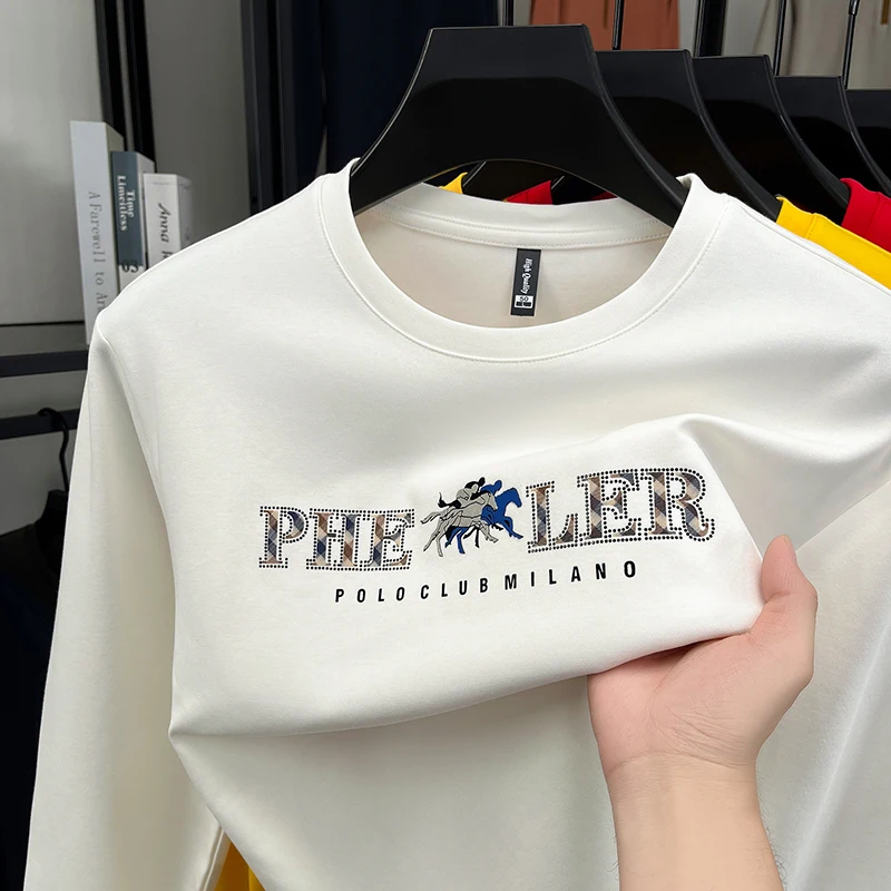 Man Original Design Autumn New Long-Sleeved Sweatshirt Round Neck Horse Stamp Korean-Style Tops T-Shirt Fashion Men's Clothing