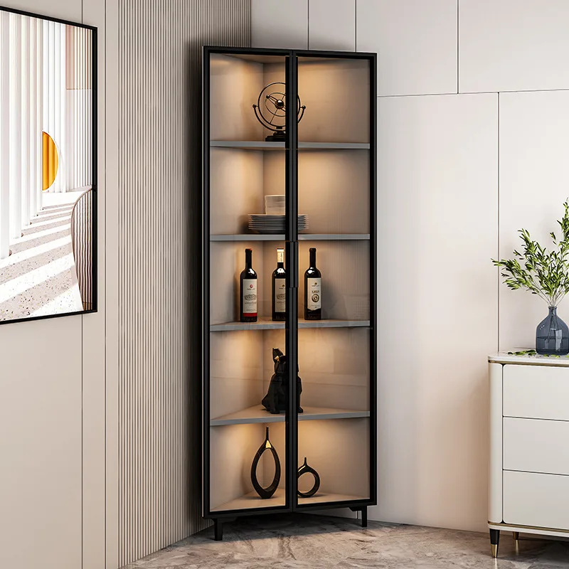 

Solid wood corner cabinet light luxury against the wall wine cabinet corner glass door triangular cabinet living room household