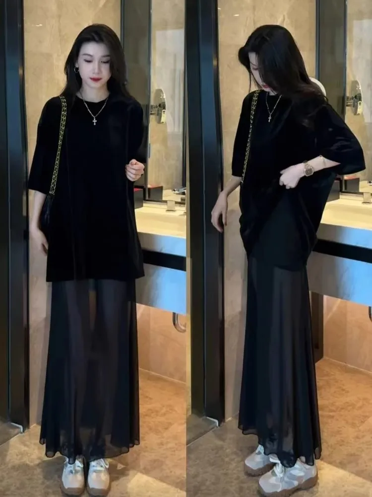 

Spring New Sle Simple Silhouette Luxury Versatile Top High Waist Me Splice Fi Tail f Skirt Two Piece Set Women
