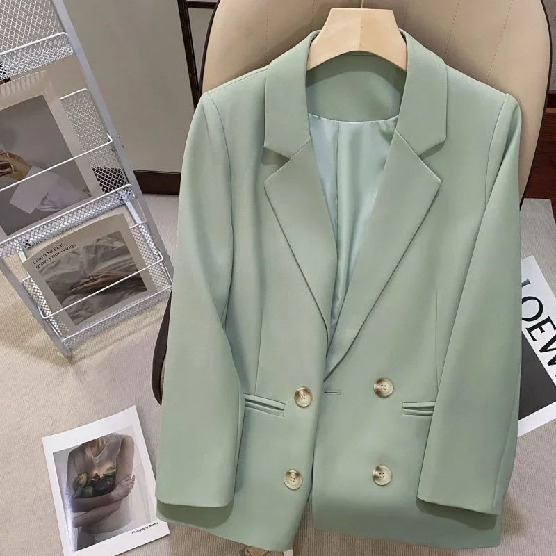 Autumn New Blazers for Women Korean Fashion Commuter Double-breasted Lapel Loose Oversized Office Ladies Tops Jacket Coat Women