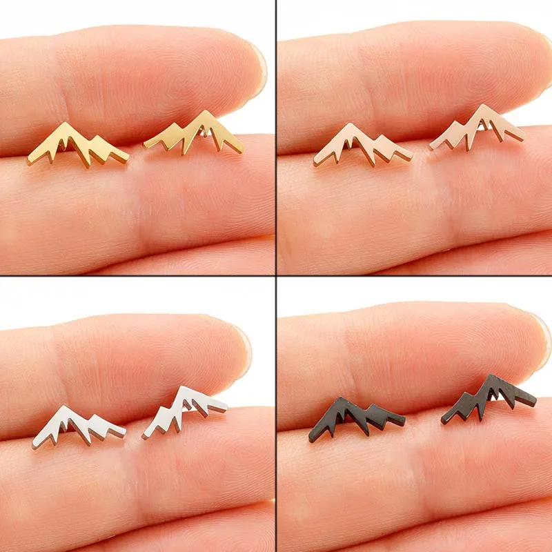 Shuangshuo Fashion Mountain Peak Stud Earrings Landscape Snow Mountain Range Earring for Men Women Travel Jewelry Climbing Gift