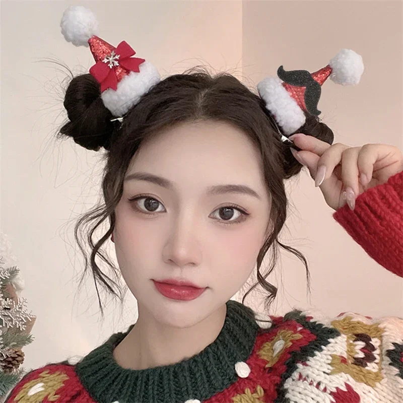 Christmas Hairpin Headdress Adult Children Alligator Clip Red Hat Santa Deer Ear Hairpin Girl Women Sweet Plush Hair Accessories