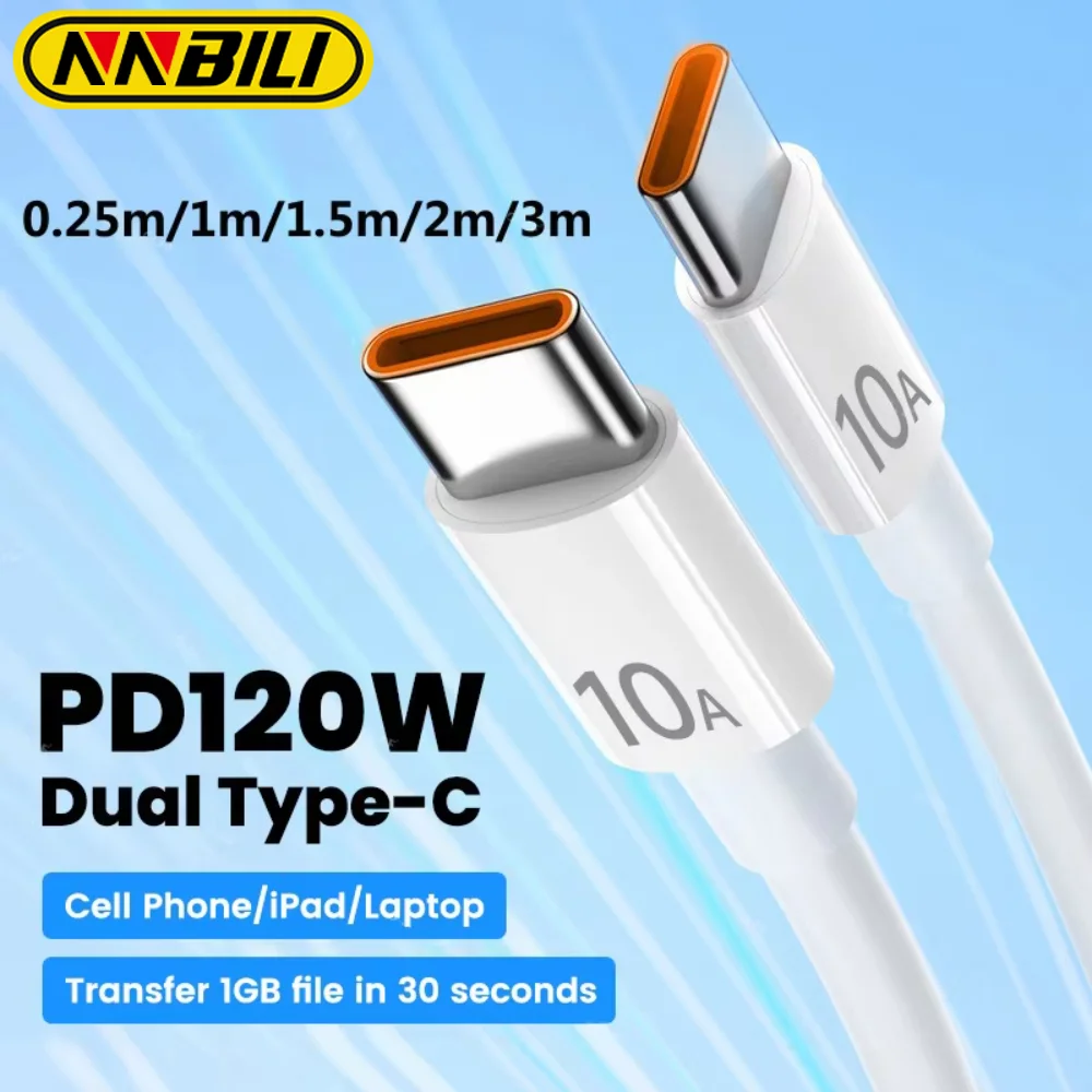 NNBILI New 120W 10A Fast Charger PD USB C To Type C 0.25m/1m/1.5m/2m/3m Cable High-speed Data Transfer Wire Cord For Samsung Mi