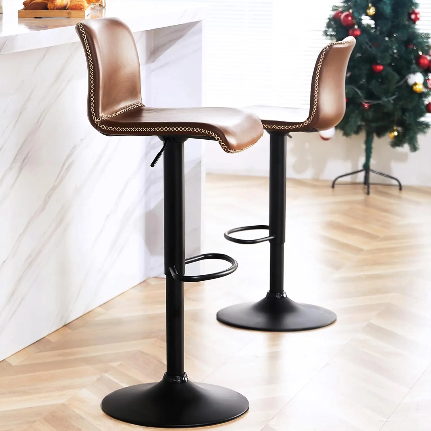 

Rotating Bar Stool Set, 2-piece counter height bar stool with backrest, faux leather bar stool for kitchen island