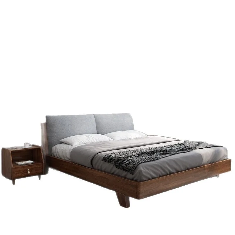 

Nordic solid wood 1.5 meters 1.8 modern simple walnut soft bag double Chinese small apartment wedding bed