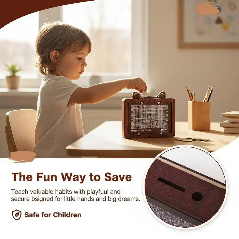 Handmade Natural Wooden Piggy Bank Decorative Disposable Saveing Money Box With Money Goals Counter Piggy Bank For Kids Adults