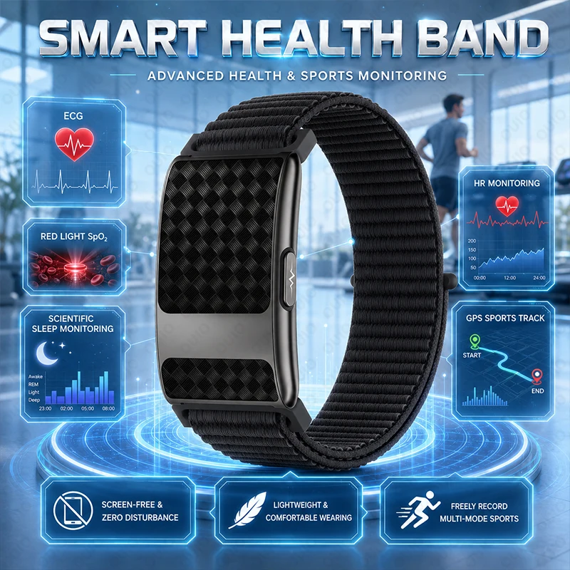 Women’s Health Screenless Bracelet ECG Blood Oxygen GPS Sports Track Multi-sport Mode Heart Rate Sleep Monitoring Smart Bracelet