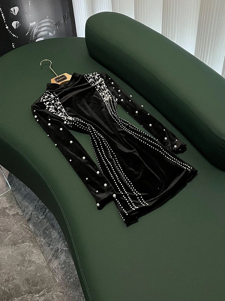 

Элегантное приталенное платье-футляр с высоким воротом и длинными рукавами, короткая юбка для вечеринок, хит продаж, базовый стиль для повседневной носки