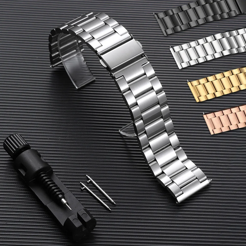 

20mm 22mm Stainless Steel Watch Band Quick Release Bracelet Black Silver Rose Gold Replacement Strap with Tool Watch Accessories