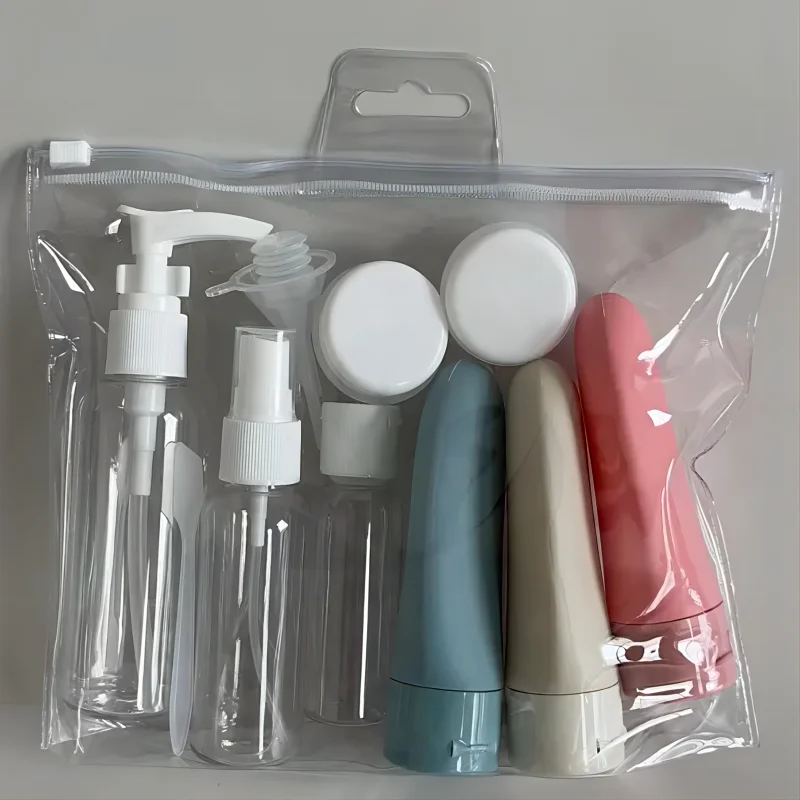 Set di bottiglie da viaggio da 11 pezzi con custodia da viaggio contenitori vuoti per lozioni per crema liquida flaconi Spray per nebulizzazione