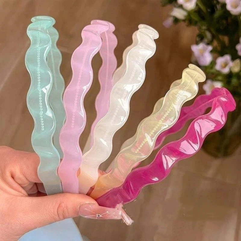 Glossy Wavy Hair Headbands Jelly Color Non Slip Comfortable for Women Skincare Makeup Daily Travel Use