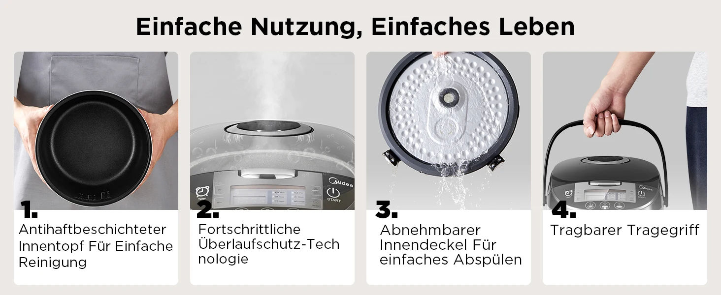 Midea 5L Reiskocher mit großer Kapazität Multifunktionsgerät | Antihaftbeschichtung für einfache Reinigung & energieeffizient – Detail 7