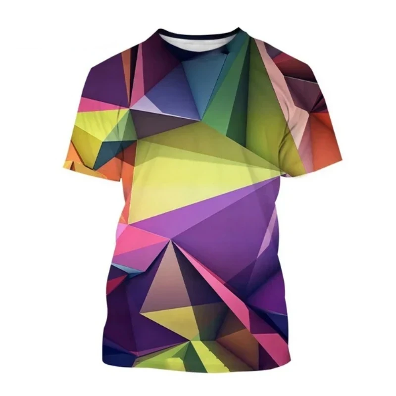 Summer New Fashion Stripe Vertigo Casual Round Collar Unisex Short Sleeve Harajuku Colorful Striped Personality 3D Print T-Shirt