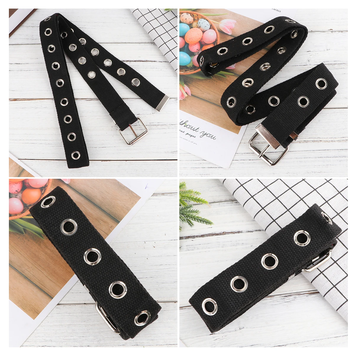 

1pc Hollow For Women Wide Nylon Canvas Decorative Waistband Women Waist Belt Adjustable Belt For Jeans Pants Black