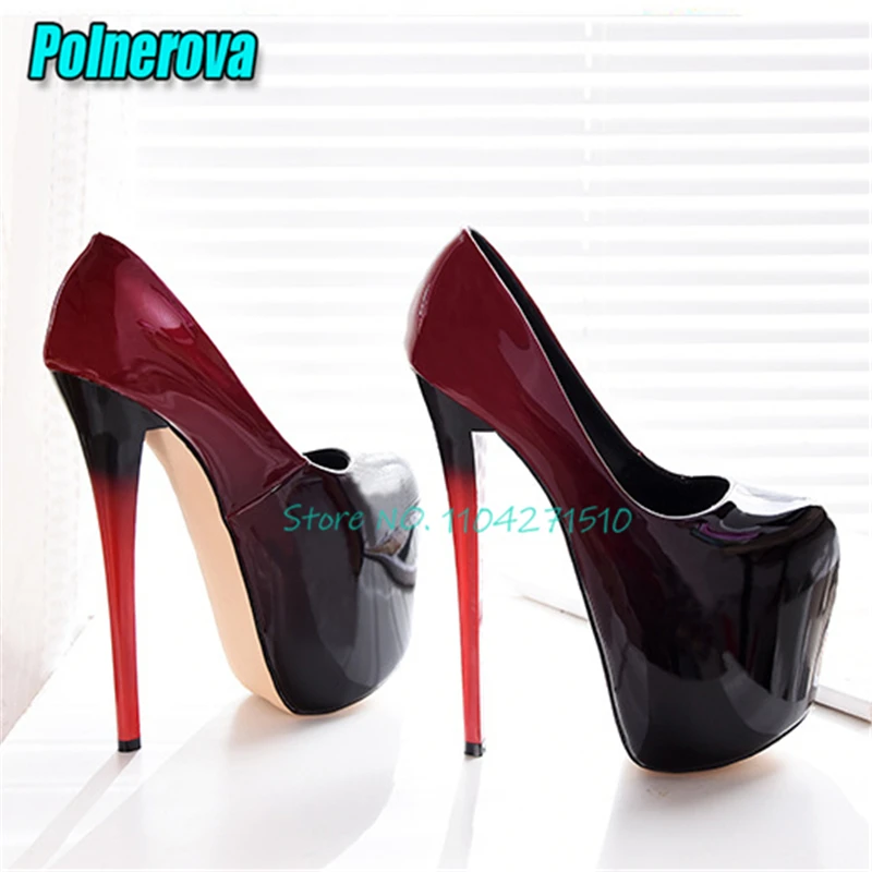 

Туфли-лодочки на шпильке с круглым носком, 22 см/19 см, черные, красные, разноцветные, сексуальные, для вечеринок, ночных клубов, подиумов, большие размеры
