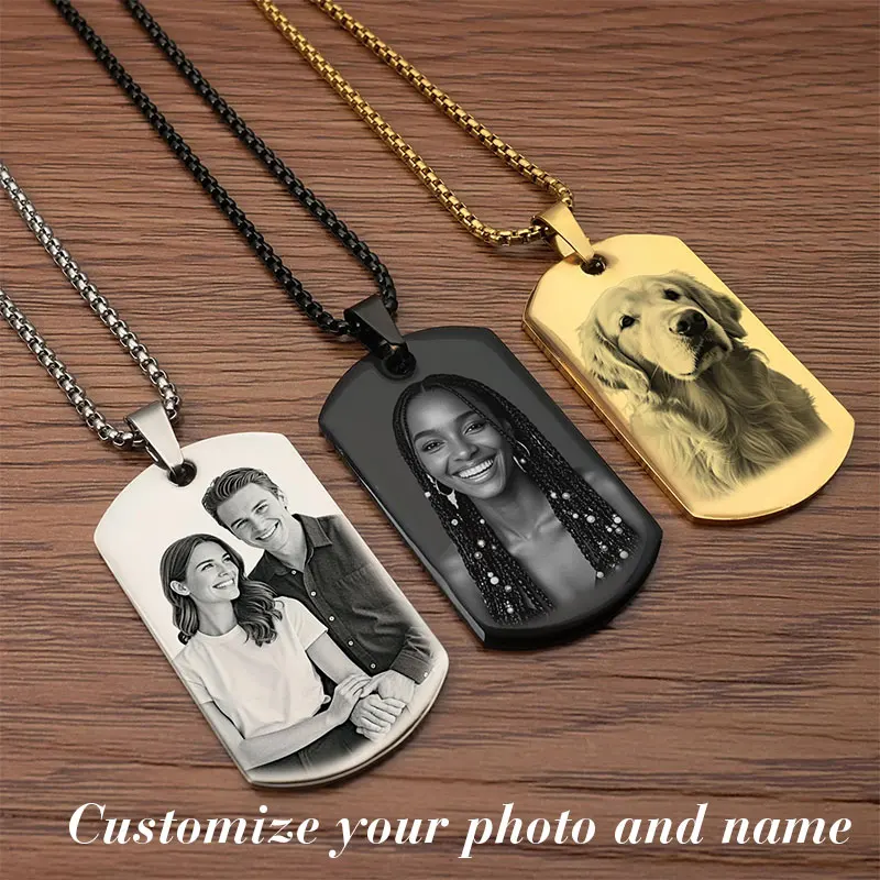 

Personalized Custom Photo And Name Necklace Pendant Keychain Dog Tag Engraved Necklace With Photo Valentine's Day Jewelry Gift