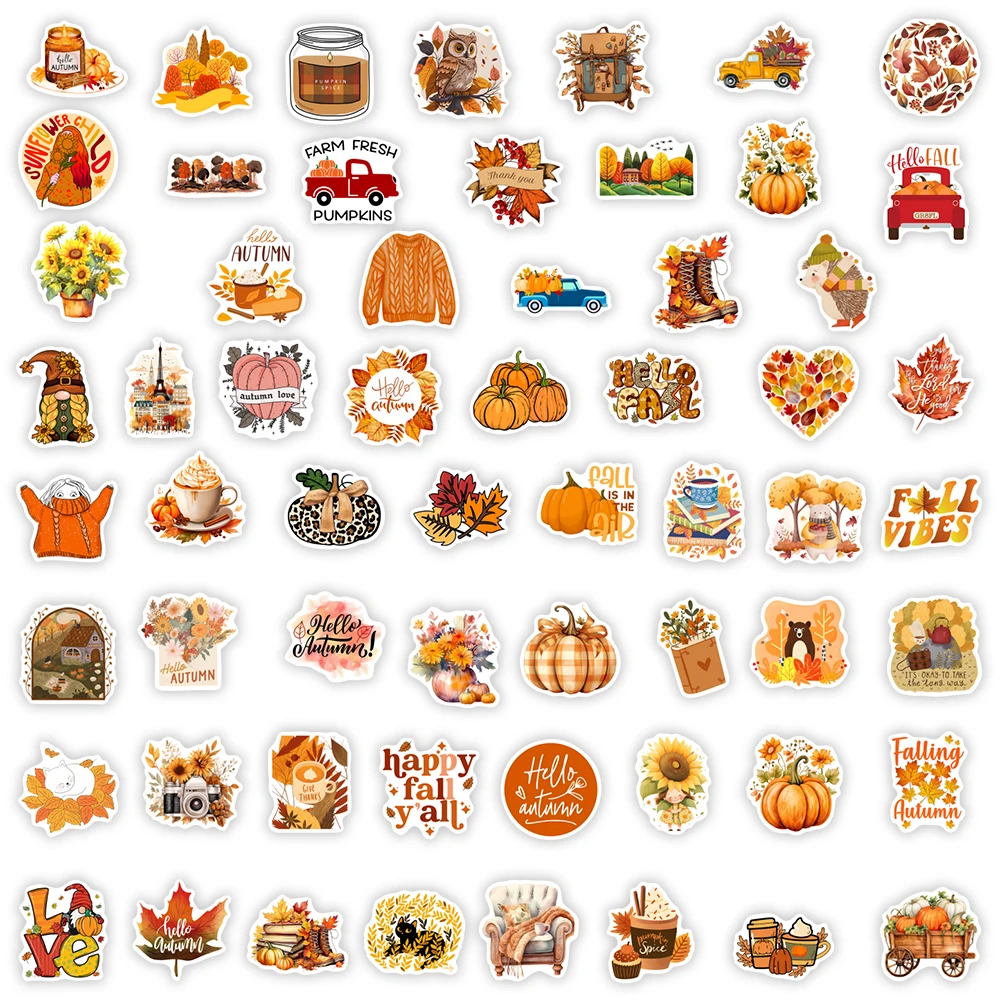 Lovely Fall Autumn Illustration Stickers DIY Gift Vinyl Waterproof Decals for Scrapbook Diary Junk Journals Laptop Phone Bottle view 6