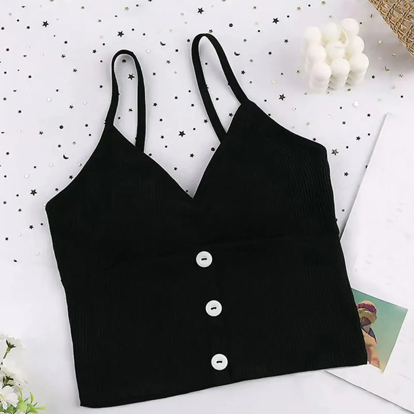 Women's Basic Solid Color V-Neck Camisole Fashion Sleeveless Casual Comfy Tank Top Slim Fitted Spaghetti Strap Cami