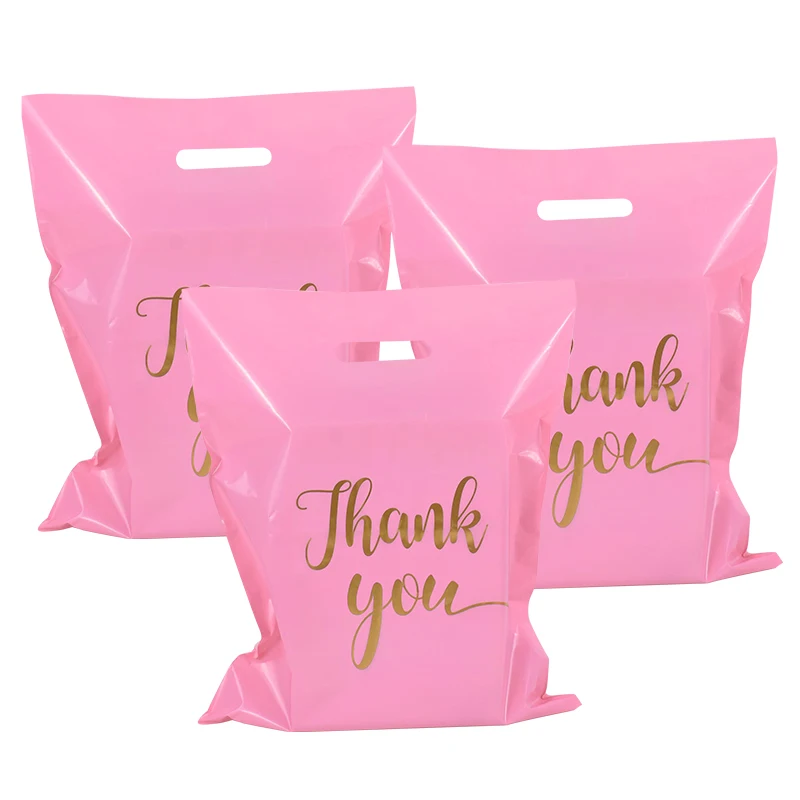 10Pcs Thank You Plastic Shopping Bags Gift Packaging Bag With Hand Wedding Party Favor Candy Cookie Wrapping Supplies