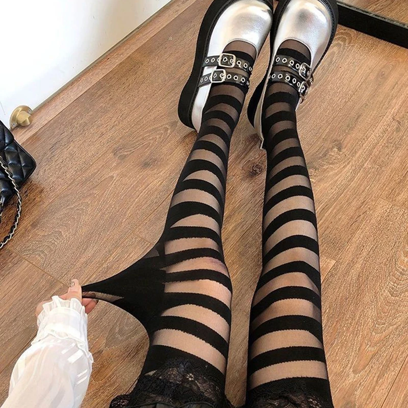 Women’s Sexy Sheer Patterned Tights Fashion Bandage Print Footed Pantyhose Soft Lolita Stockings Leggings