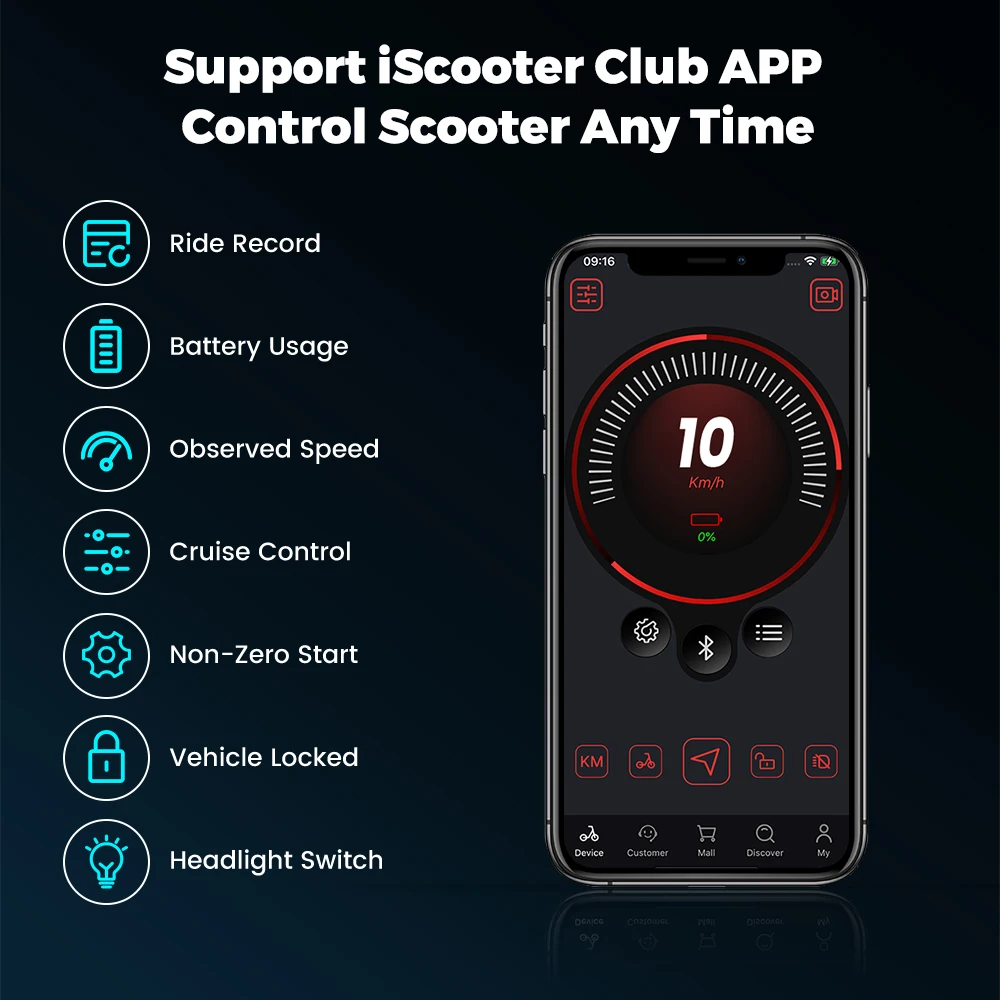 IScooter-patinete eléctrico iX3 para adultos, Scooter potente de 1000W max, con rango de 40KM, neumático todoterreno de 10 pulgadas, 10Ah, 40 KM/H 9