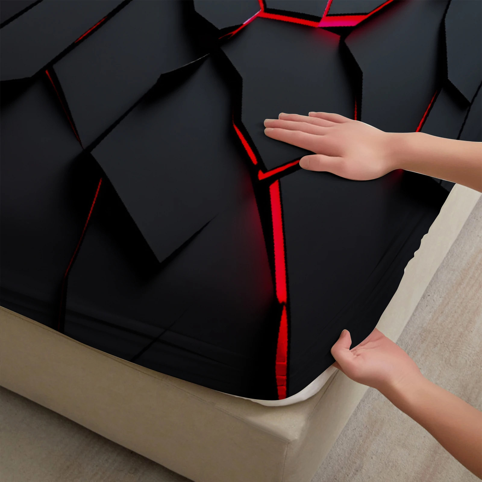 3Pcs Lightning Glow Fitted Sheet Set 3D Printed Soft Red Black Bedspread Single Twin Queen King Size Bed Sheet Set Home Decor view 5