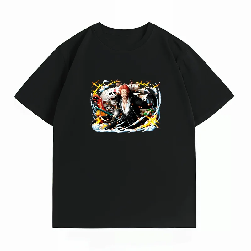 Bandai One Piece Cotton Men's T-Shirt Shanks Print Casual Oversized Crew Neck Short Sleeve Summer Anime Graphic Tee