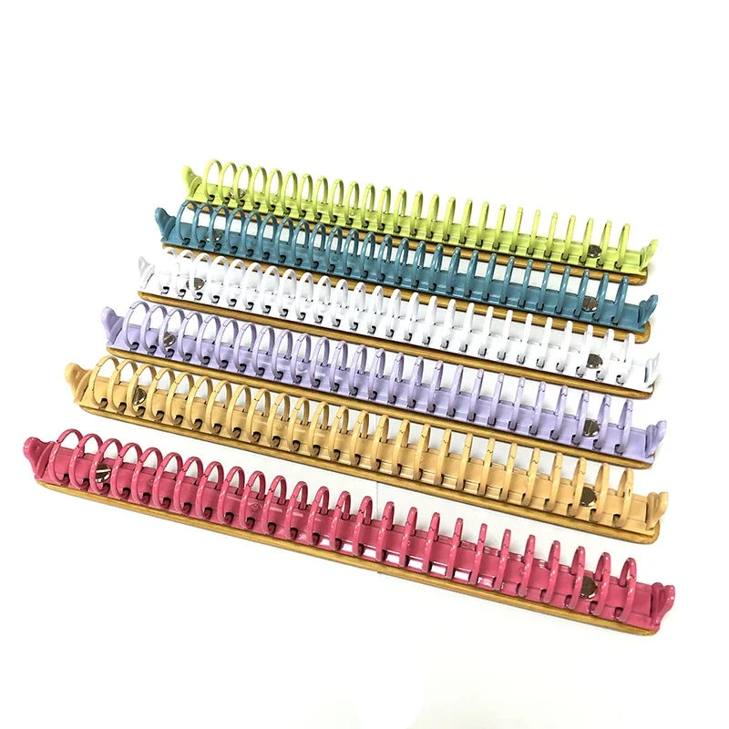 B5 Colorful Metal Ring Binder Clips with Bamboo Back Panel 26 Detachable Buckle Loose-leaf Binding Strip for Notebook