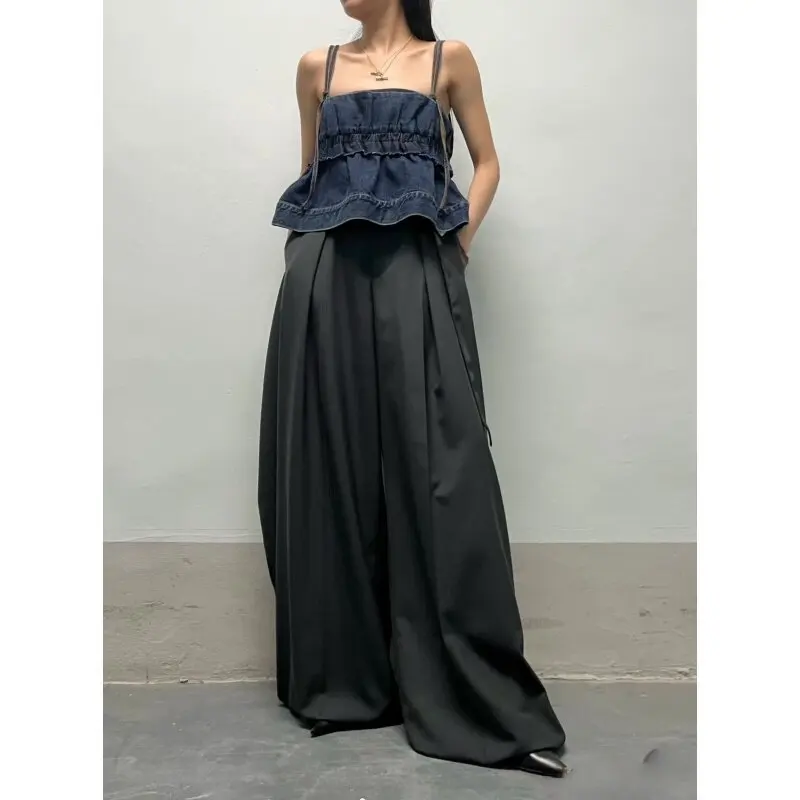 SAC Japanese 26summer high-waisted versatile trousers loose lace-up wide-leg casual pants