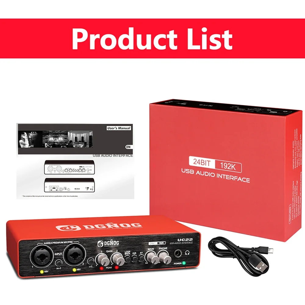 Carte son d\'interface Audio UC22 convertisseur AD 24 bits/192KHz, guitare électrique, enregistrement en direct, chant professionnel en Studio,