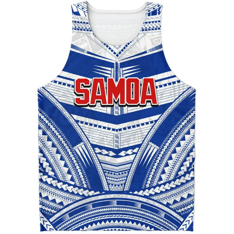 

Samoa Ethnic Print Pattern Tank Top For Men Unique Stripe Graphic Casual Sleeveless Tops Summer Loose Breathable Sports Vest