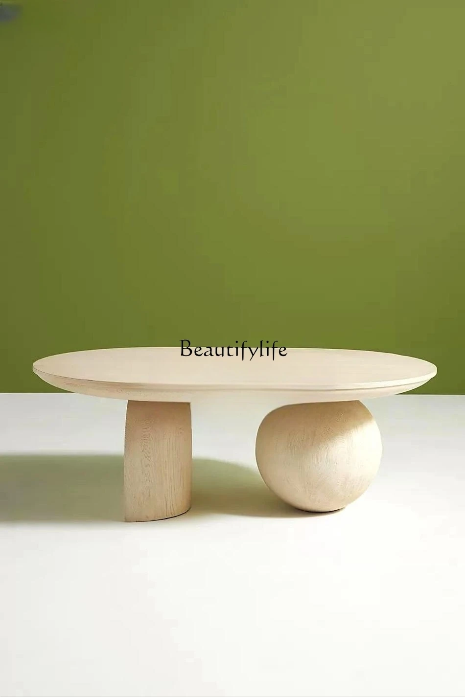 

jj *American country living room coffee table French retro solid wood modern simple wabi sabi art oval tea table