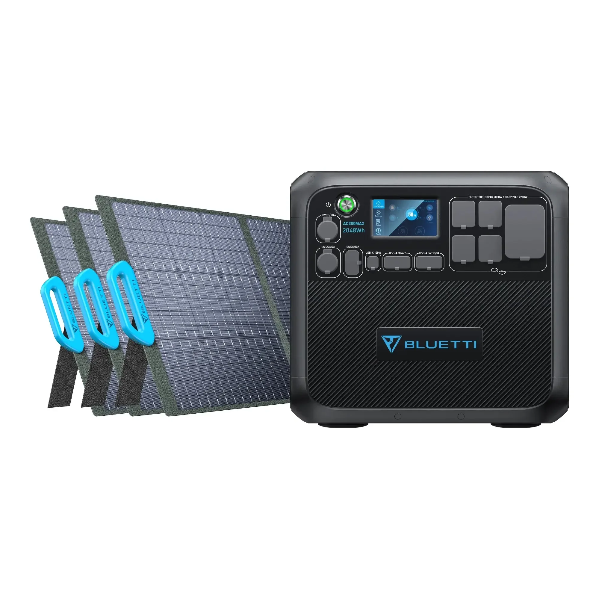 AC200MAX+PV200 Battery Solar Panels 2000w Solar Generator Emergency Backup Power Station Convenient Source