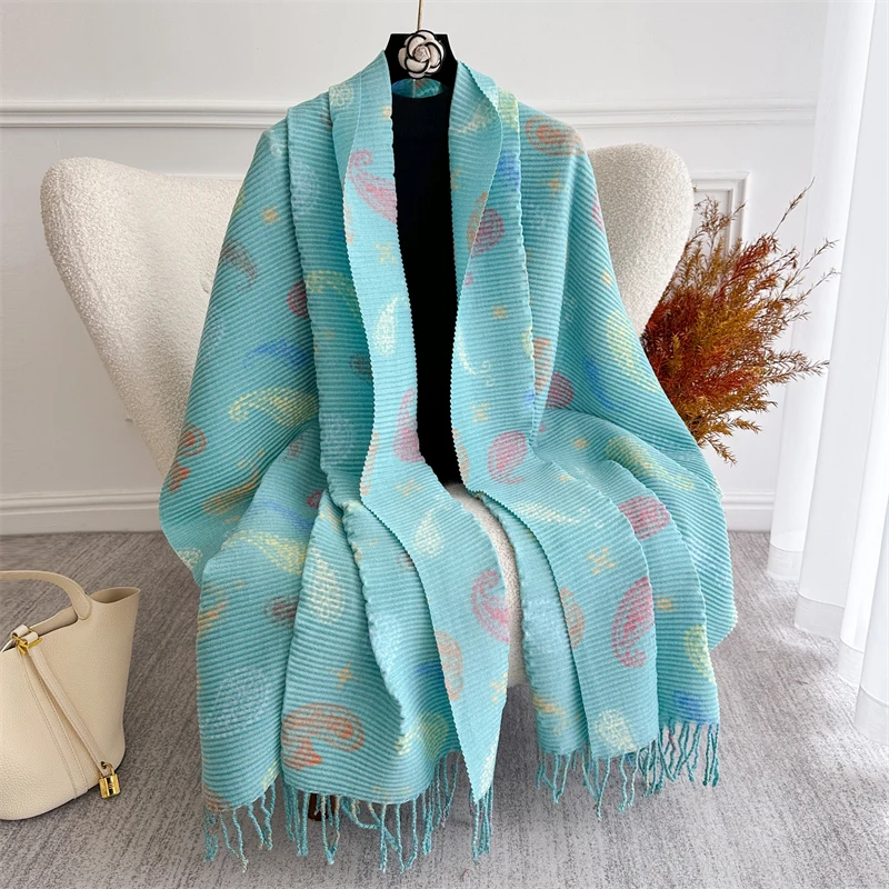 

Роскошный синий кашемировый шарф с узором пейсли для женщин, теплое утолщенное пончо Bufanda Echarpe, палантин, женское одеяло из пашмины, шаль, накидка